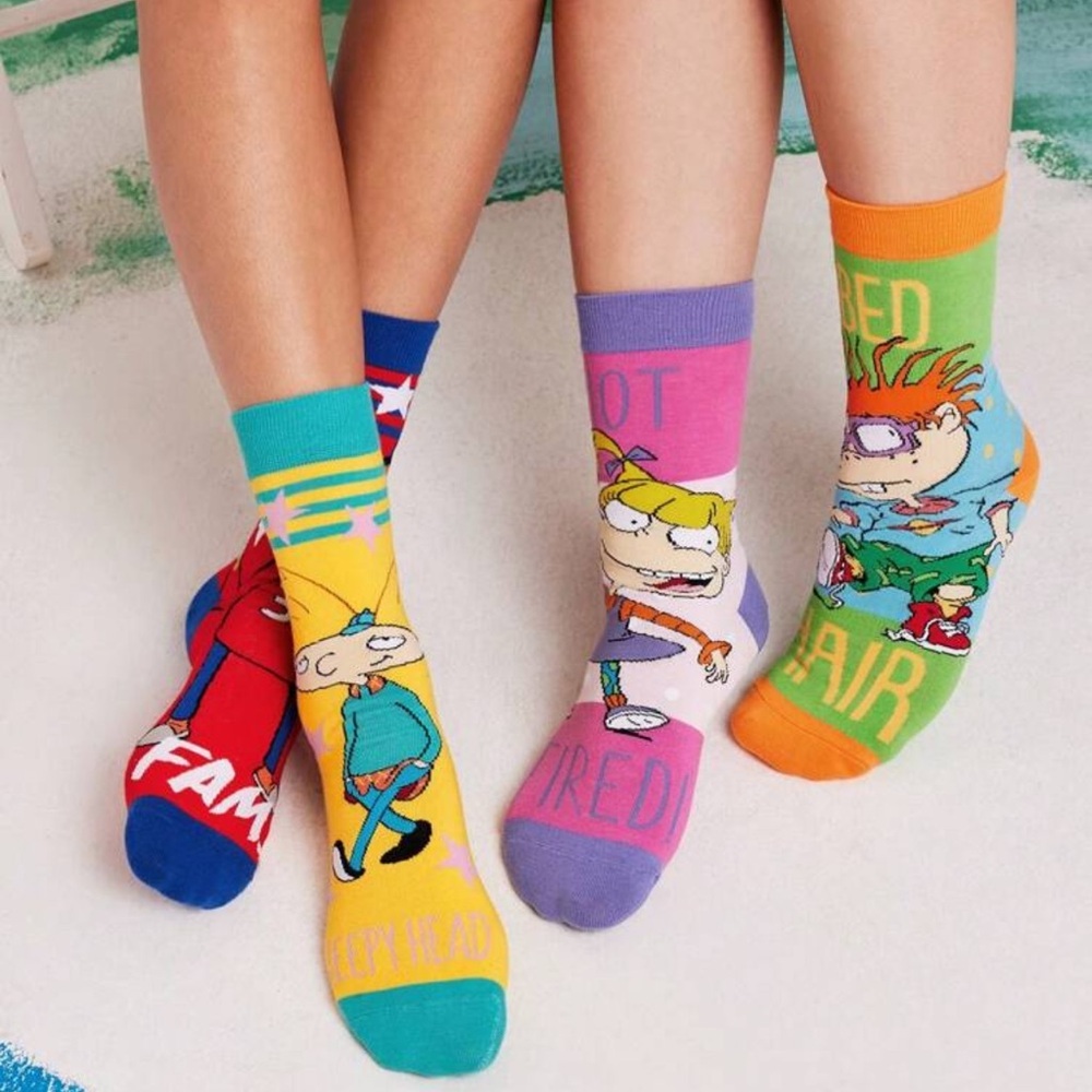 Nick 90s X 2pcs/Set Women 90s Asymmetrical Cartoon Graphic Crew Socks